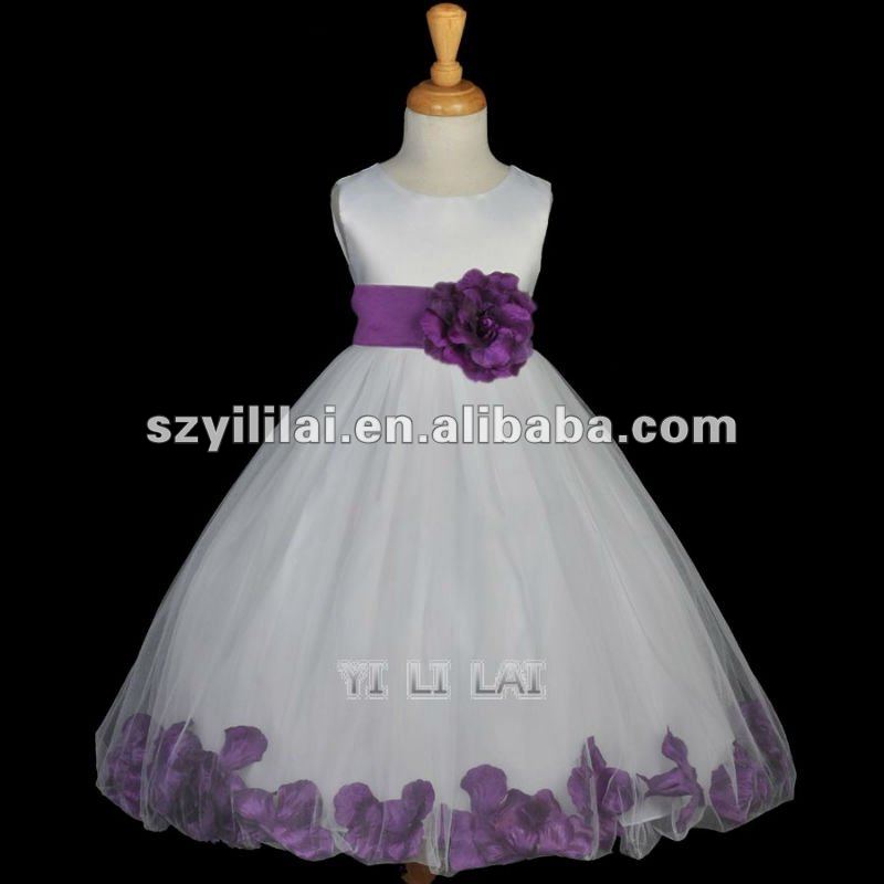 agradable color blanco y morado formal niña vestido de flores ...