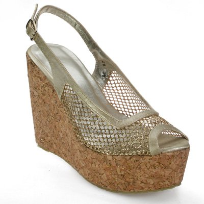 Clearance Shoes on Clearance   Gold Fishnet Cork Wedges Peep Toe Heel Shoes Size Us10