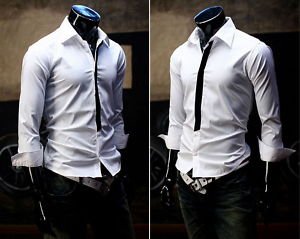 image: Men-s-Slim-Shirt-Mens-Slim-Fit-Dress-Shirt-Hemd-Chemise-White-XS-M-Tie