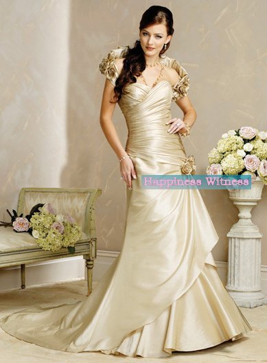 Golden Satin Prettiest Impayable Wedding dress Bridal Gown Bridesmaid 