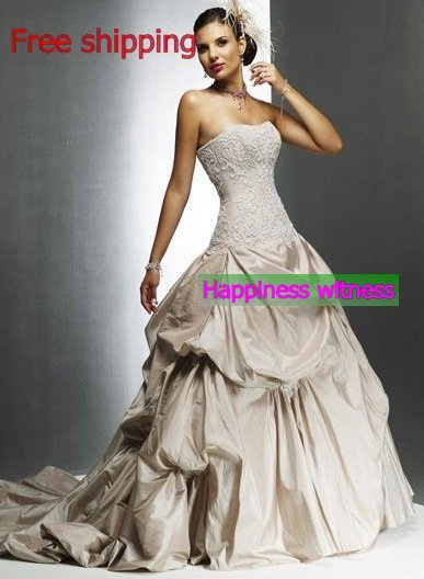Beige Fashion Strapless Wedding gown Beautiful Wedding dress Bridal 