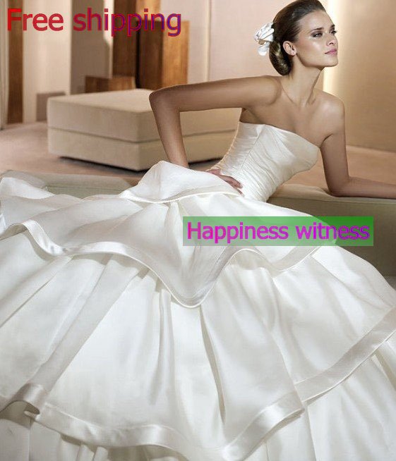 Stunning High quality New Satin Chiffon Strapless Wedding Dress Bridal 