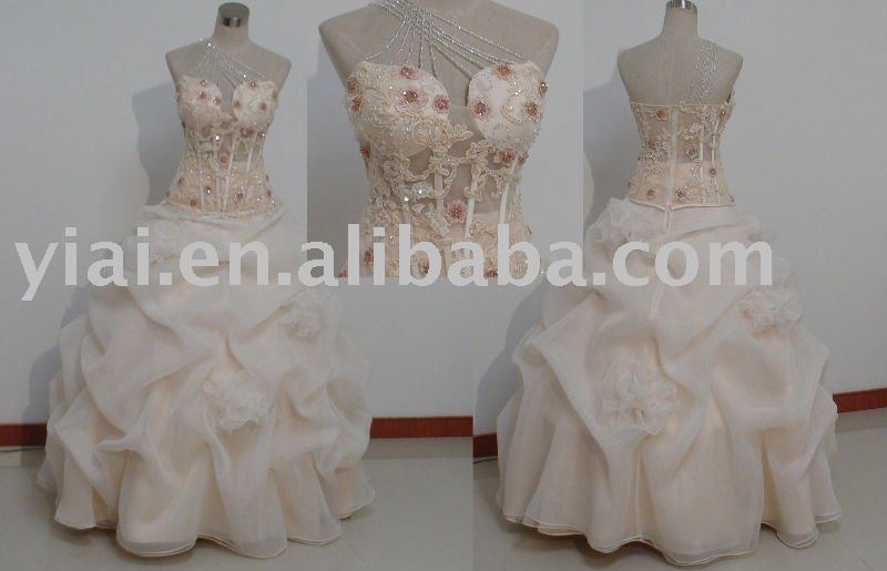  one shoulder satin organza ball gown Luxury Wedding Dresses YA0017