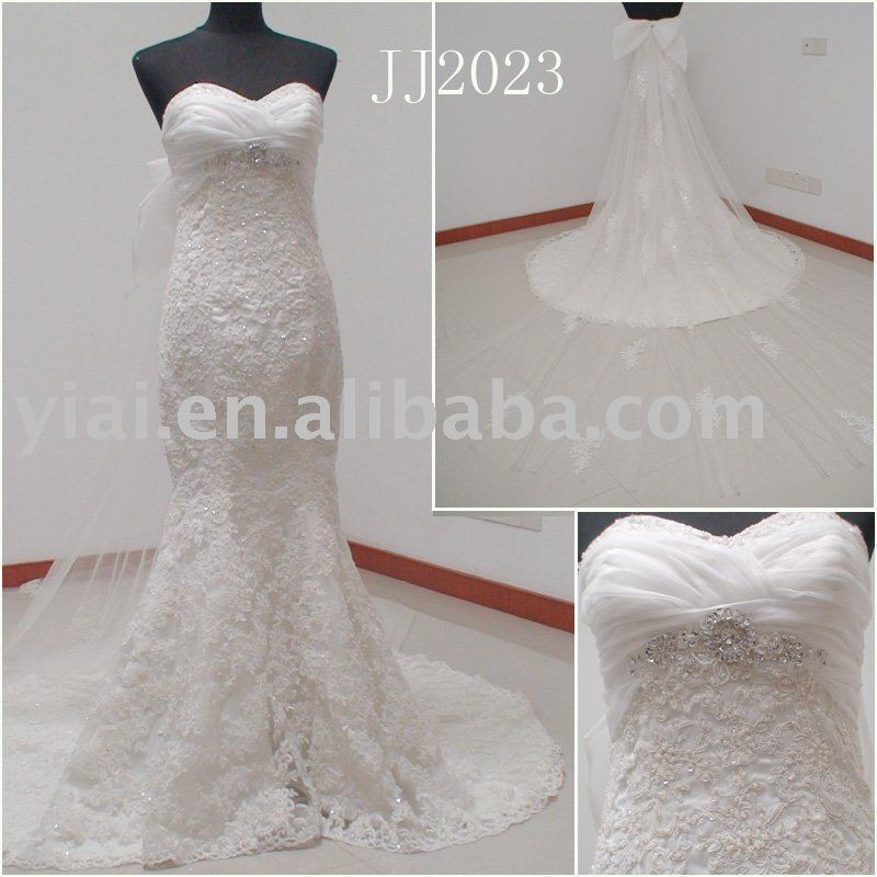 2011 drop shipping beaded lace floor lengthstrapless sweetheart mermaid