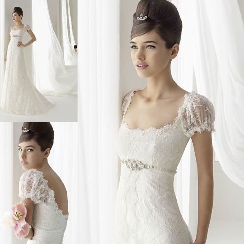  Sleeve Beading Brush Train Ivory Lace Wedding Dresses Bridal Gown 0918