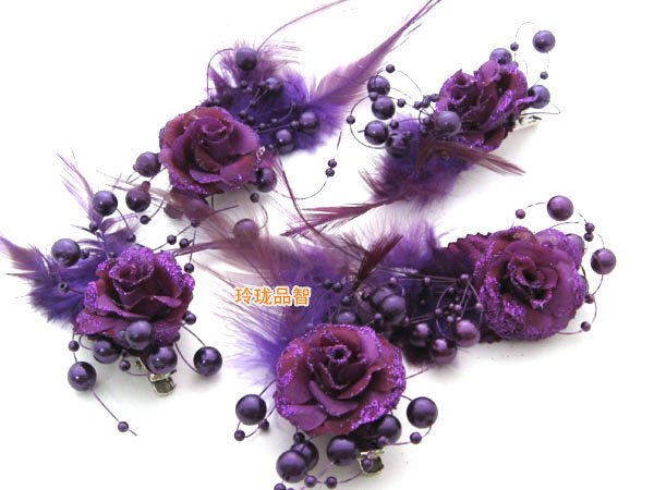 Sweet purple White Beads hair About 3 cm Bridal Dress Accessories 5pcs lot