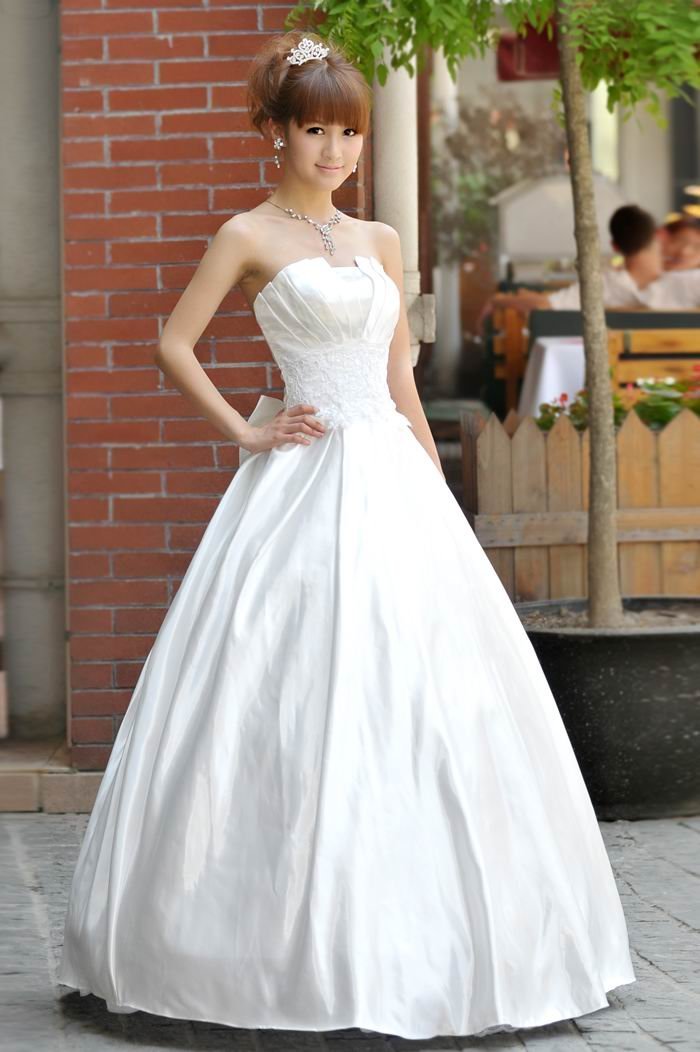 free shipping HOT SALE princess strapless ivory satin wedding dress bridal gown