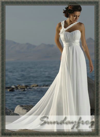 Slim Line Gown Sweetheart Neck Chiffon Ruched White Beaded Wedding Dress