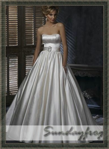  Ball Gown Strapless Shimmer Satin Ruched Beaded Alabaster Wedding Dress 