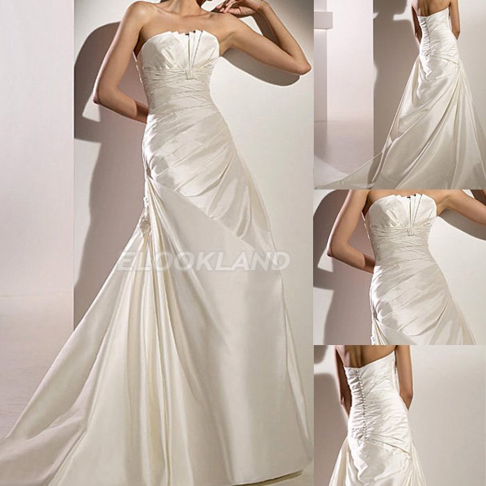 2011 Newest Elegant Free shipping Strapless Aline Taffeta Ivory White Bride 