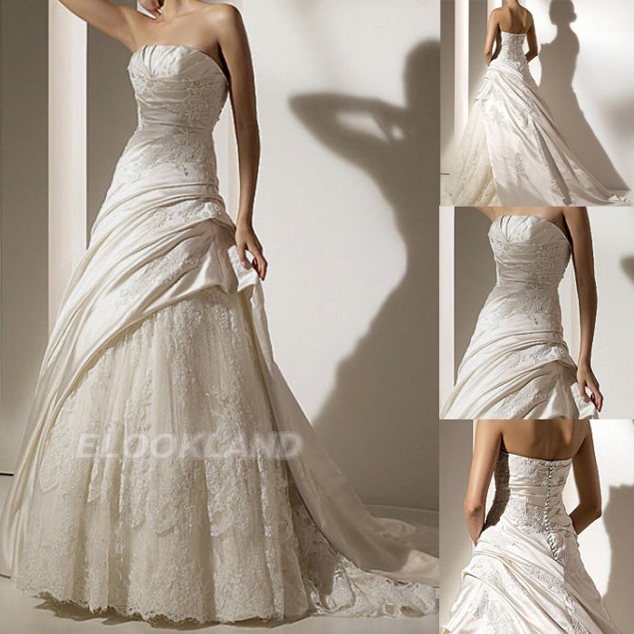 2011 New Style Noblest Strapless Aline Imported Satin Embroidery Ivory 