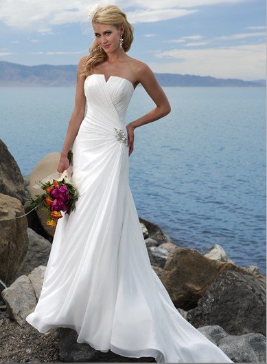 Sexy Style white Chiffon A line Sleeveless Lace Wedding Dresses Beach 