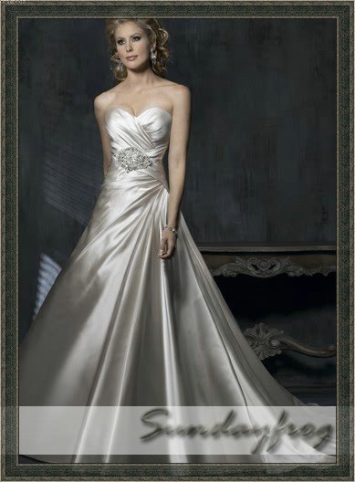 FreeShipping New Arrival ALine Gown Sweetheart Satin Ruched Pearl Color 