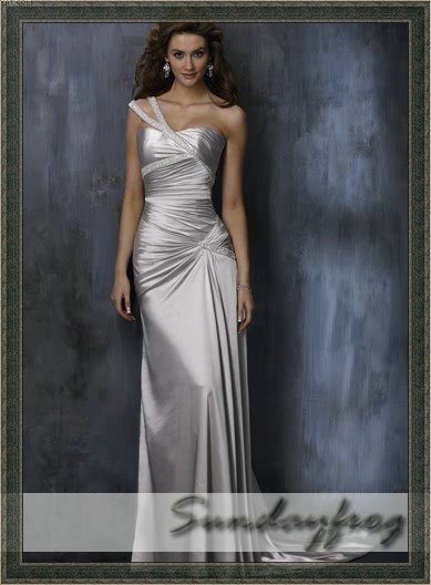  Satin Beaded Silver Wedding Dress Bridal Gown Evening Dress M155