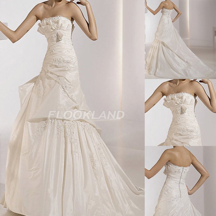 2011 New Style Popular Elegant Fashion Strapless Aline Taffeta Ivory White 