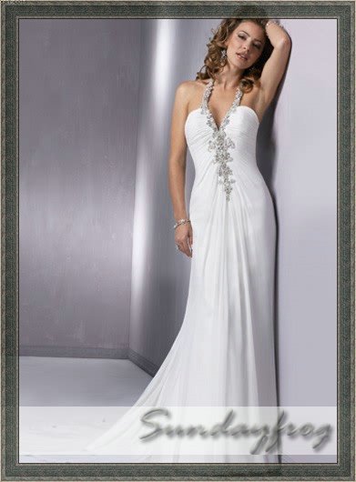  Halter Beaded VNeck White Wedding Dresses Bridal Gown Evening Dresses 