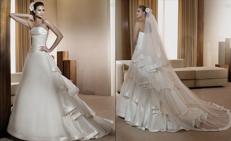 New Arrival Freeshipping Strapless A Line Ruffle Satin Wedding Dresses 