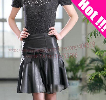  skirtLadies sheep leather skirt with bowknotshort skirt flared skirt