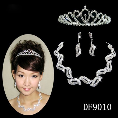Lovely Wedding bridal crystal twist Necklace Earring heart spread Tiara 