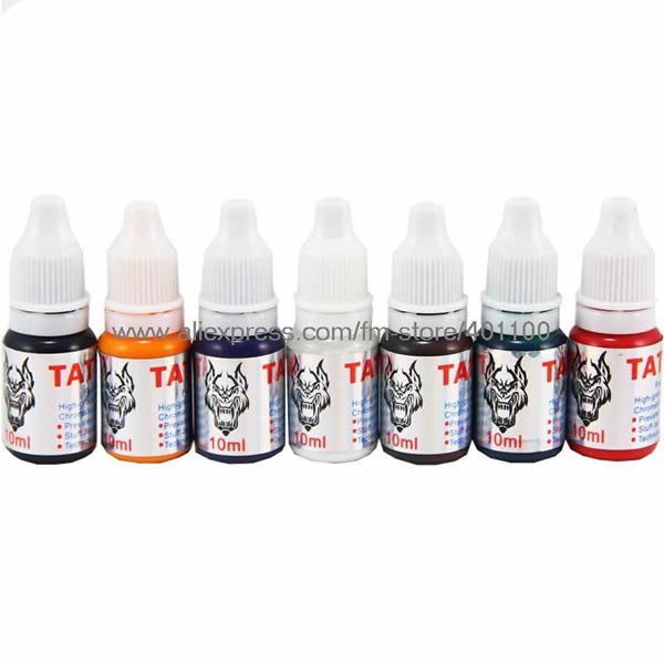 Freeshipping- 7 colors set high quality airbrush tattoo ink 10mlottles 