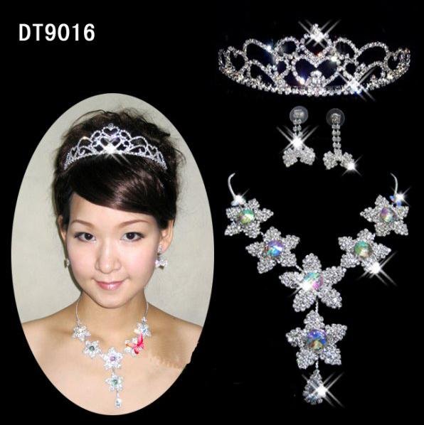 fashion jewelry Sets colorful crystal necklace earrings Tiara wedding