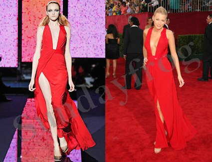 Blake Lively  Carpet Dresses on Blake Lively Emmys Red Carpet Celebrity Dresses Plunging Neckline