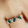 Jin Sheng 925 Sterling Silver CZ Asymmetric Double Row of Leaves Charm Women Adjustable Band Ring 