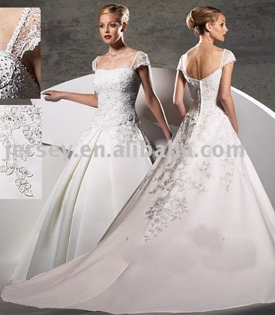  Sleeve Wedding Dress on Shipping W2094 Custom Made Cap Sleeve Beaded Wedding Gown Bridal Dress