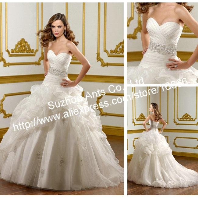 Ball Gown Full Length Sweetheart Beaded White Organza 2012 Wedding Dress 