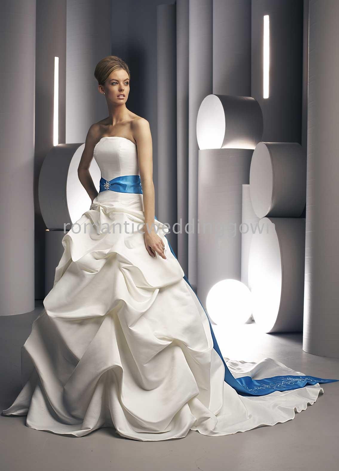 white and blue wedding dress