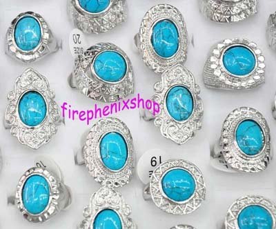 Lots 25pcs Charming Turquoise Tibet Silver rings Fashion ring Wedding ring