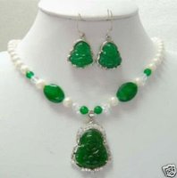 18 "Pearl & Jade Verde BUDA colgante AMULETO aretes (China (continental))