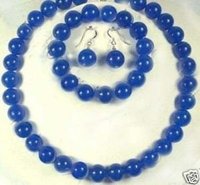 Joyas de jade azul 10MM establece Collar (China (continental))