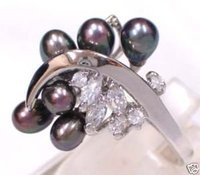 Exquisita negro real Perla tamaño del anillo :7-9 # (China (continental))