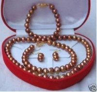 Chocolate AAA 8mm Collar de perlas pulsera pendiente (China (continental))
