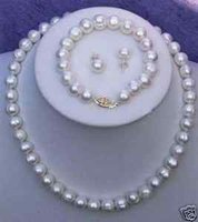 Blancas perlas de agua dulce encanto de collar y aretes Juegos (China (continental))