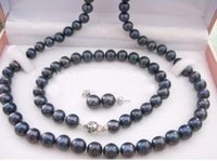 Bastante 7-8mm Negro Collar fresco brazalete de perlas conjunto (China (continental))