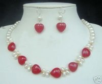 Hermosas joyas de jade blanco perla roja collar pendiente (China (continental))