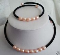 Elegante collar de perlas cultivadas de color rosa pulsera set (China (continental))