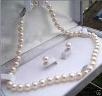 Genuino culto 7-8mm blanco collar de perlas earringset (China (continental))