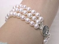 3 filas de 8 mm blanco brazalete de perlas 925 broche de plata (China (continental))