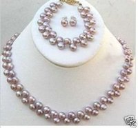 7 ~ 8mm púrpura pendiente reales Collar de perlas pulsera (China (continental))