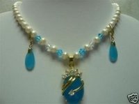 Hermoso collar de perlas de jade azul colgante pendiente de 18 "(China (continental))