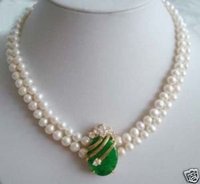 2rows blanco perla colgante de jade verde Collar (China (continental))