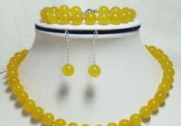 genuine 12mm yellow jade necklace bracelet earring(China (Mainland))