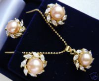 Hermosa rosa perla de cristal collar pendientes (China (continental))