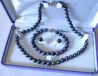7-8mm AA collar de perlas NEGRO PENDIENTE DE PULSERA (China (continental))
