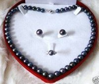 Hermoso collar de perlas negro anillo de pendiente (China (continental))