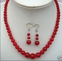 Rubí Natural collar de perlas y aretes grandes de 18 "(China (continental))