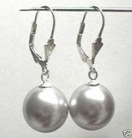Tibet Silver stunning 10mm gray sea shell pearl earring(China (Mainland))